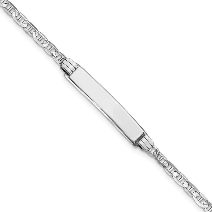 14K Solid White Gold Mariner Link ID Bracelet - Picture 9 of 17