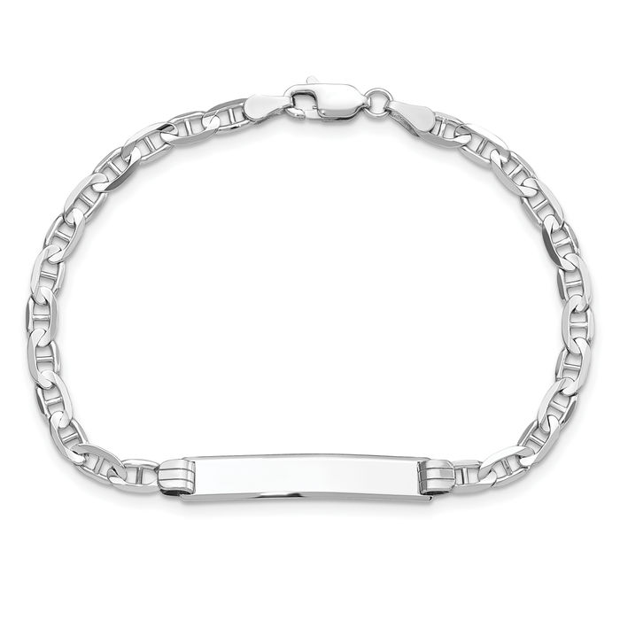 14K Solid White Gold Anchor Mariner Link Name Bar Identification ID Bracelet