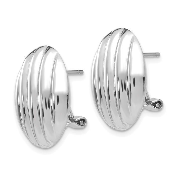 14K Solid White Gold Omega Clip Back Post Stud Earrings