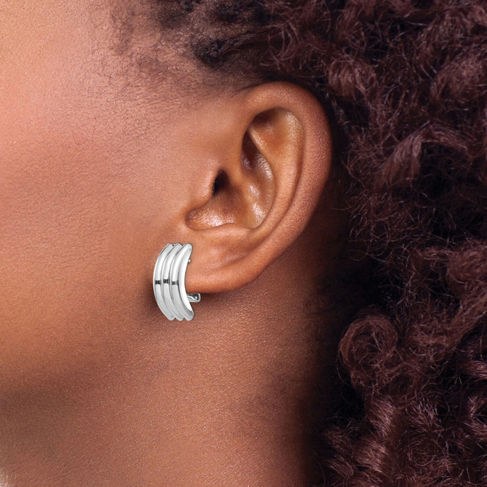 14K Solid White Gold Omega Stud Earrings