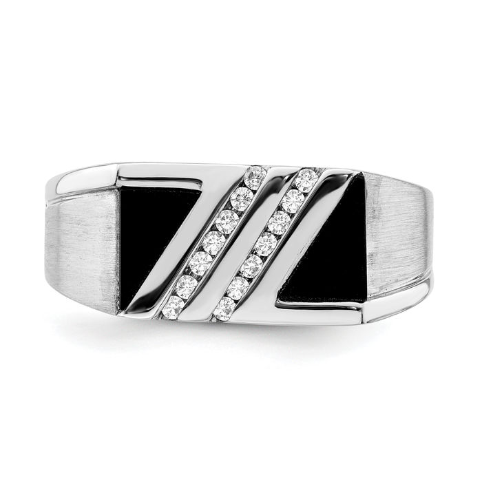 14K Solid White Gold Black Onyx Diamond Mens Ring Gemstone Band