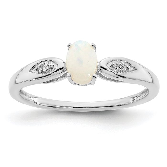 14K Solid White Gold Opal Diamond Ring - Picture 9 of 44