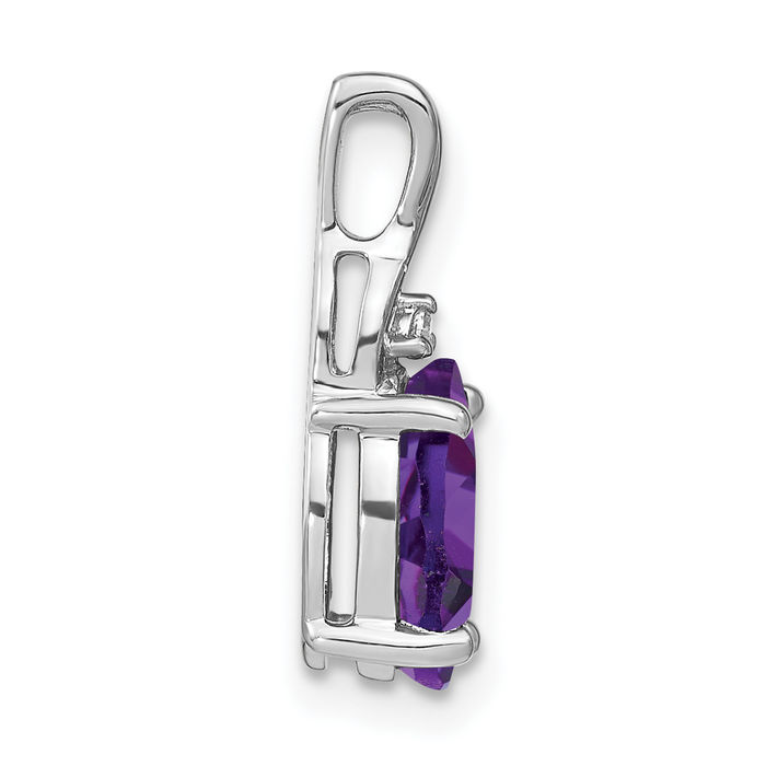 14K Solid White Gold Oval Purple Amethyst Diamond Necklace Charm Gemstone Pendant