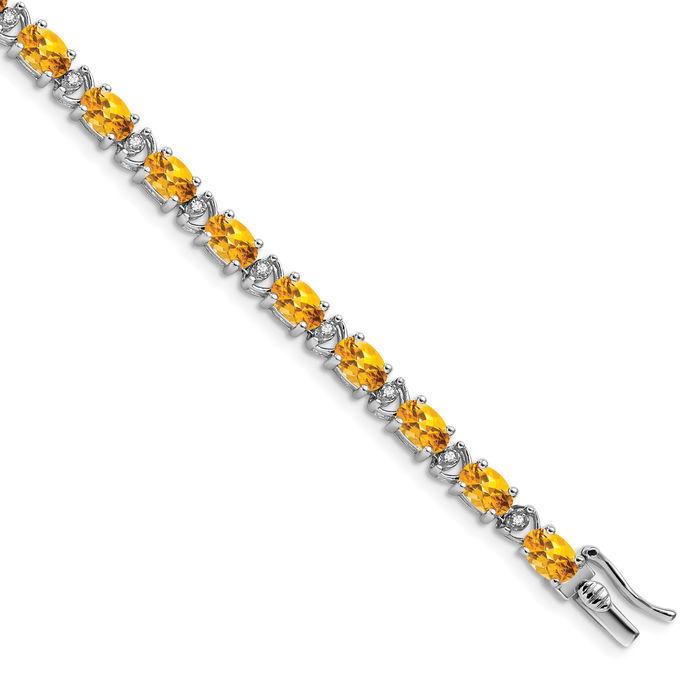 14K Solid White Gold Oval Citrine Diamond Tennis Bracelet - Picture 11 of 12