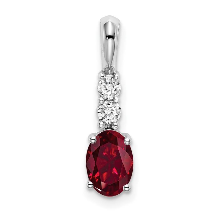 14K Solid White Gold Oval Lab Ruby Diamond Necklace - Picture 11 of 12