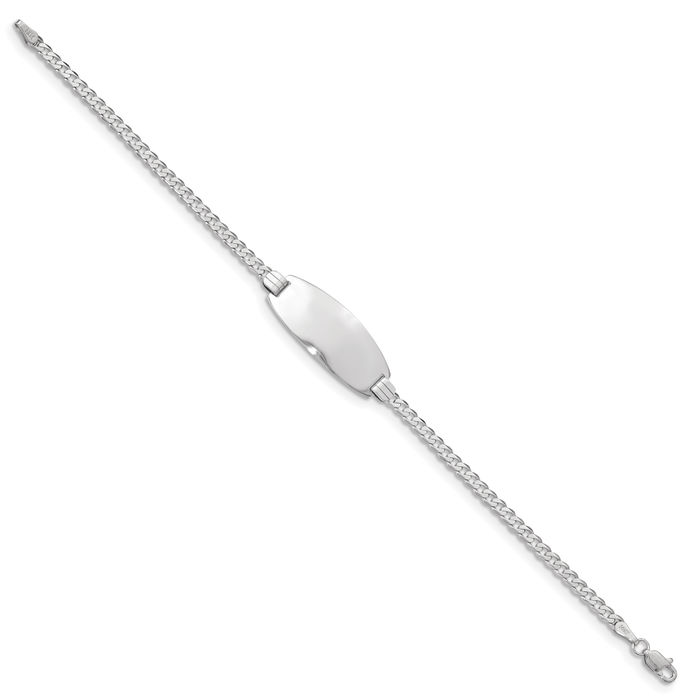 14K Solid White Gold Oval Curb Link Name Bar Identification ID Bracelet