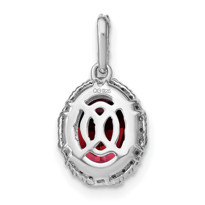 14K Solid White Gold Oval Red Garnet Diamond Halo Necklace Charm Gemstone Pendant