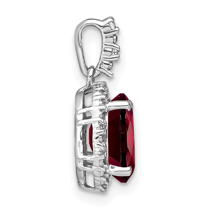 14K Solid White Gold Oval Red Garnet Diamond Halo Necklace Charm Gemstone Pendant