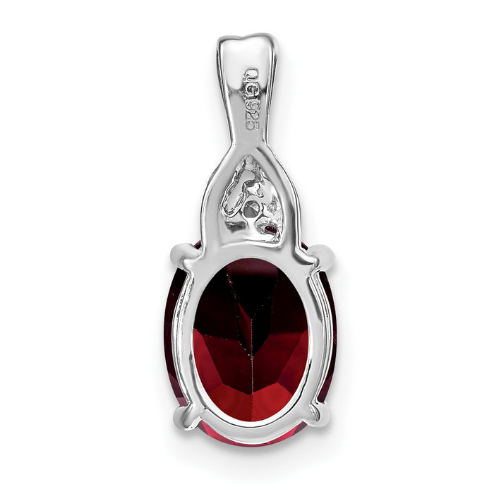 14K Solid White Gold Oval Red Garnet Diamond Necklace Charm Gemstone Pendant