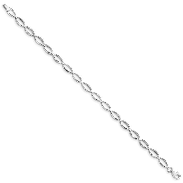 14K Solid White Gold Oval Cable Rolo Link Chain Bracelet