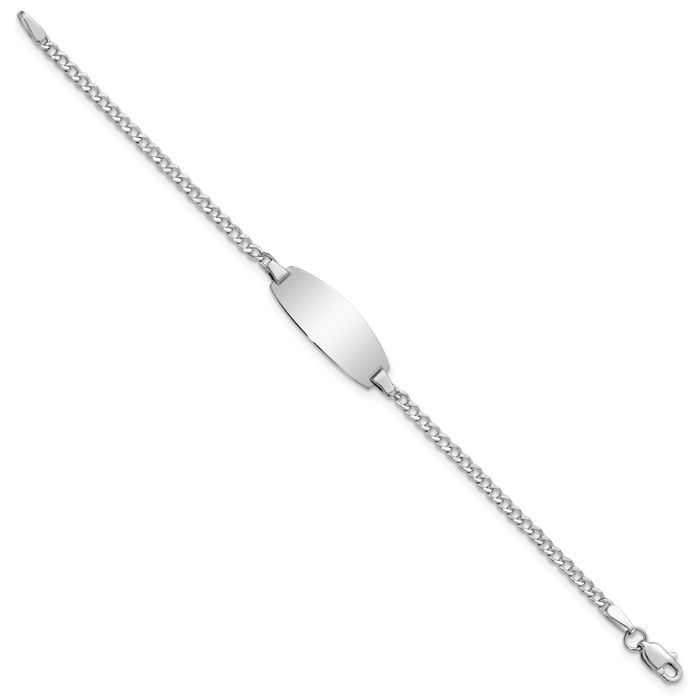 14K Solid White Gold Oval Curb Link Name Bar Identification ID Bracelet