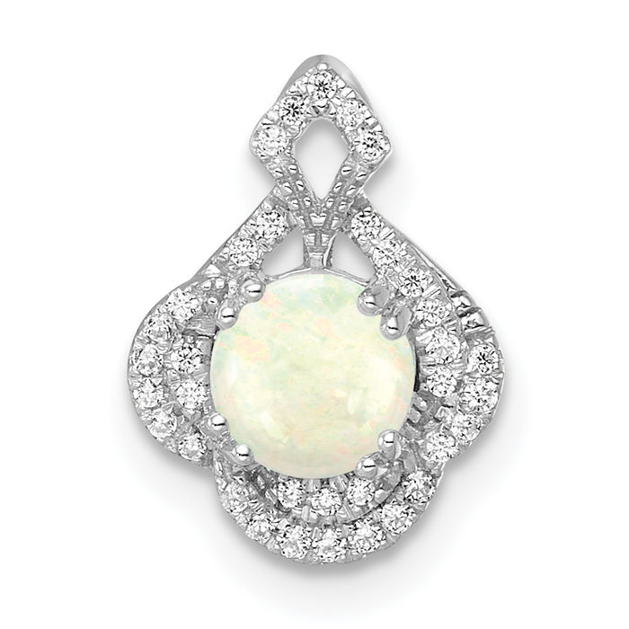 14K Solid White Gold Oval Opal Diamond Floating Chain Slide Necklace - Picture 10 of 12