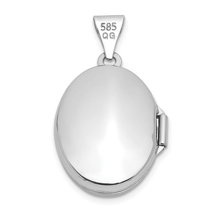 14K Solid White Gold Oval Personalized Photo Locket Necklace Picture Pendant Charm