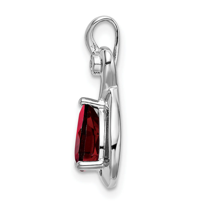 14K Solid White Gold Pear Red Garnet Diamond Necklace Charm Gemstone Pendant