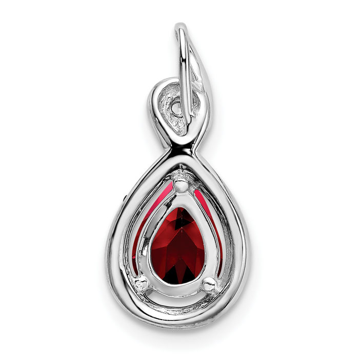 14K Solid White Gold Pear Red Garnet Diamond Necklace Charm Gemstone Pendant