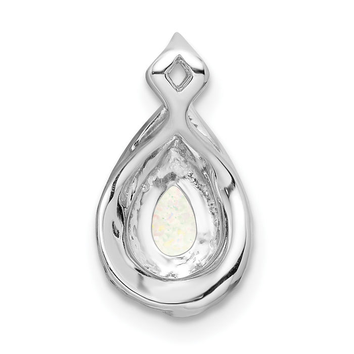 14K Solid White Gold Pear Opal Diamond Floating Chain Slide Gemstone Pendant Necklace Charm