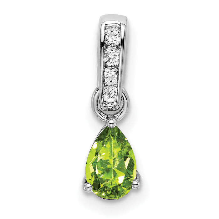 14K Solid White Gold Pear Peridot Diamond Necklace - Picture 10 of 12