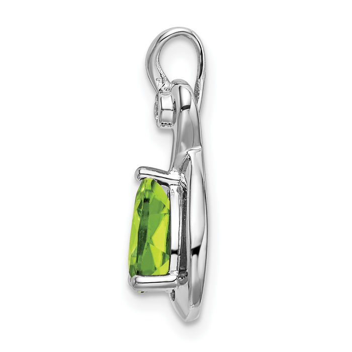 14K Solid White Gold Pear Green Peridot Diamond Necklace Charm Gemstone Pendant