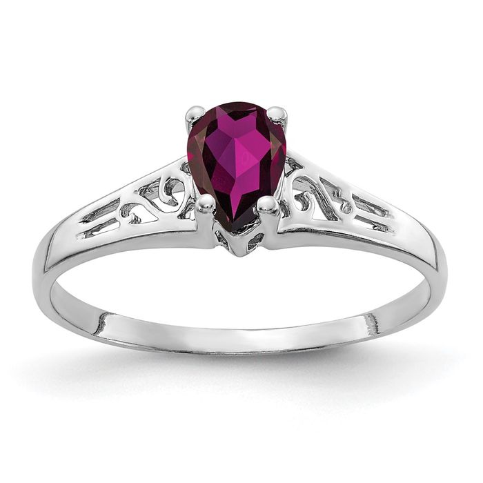 Anello in oro bianco massiccio 14 carati con pera rodolite granato - Foto 6 di 58