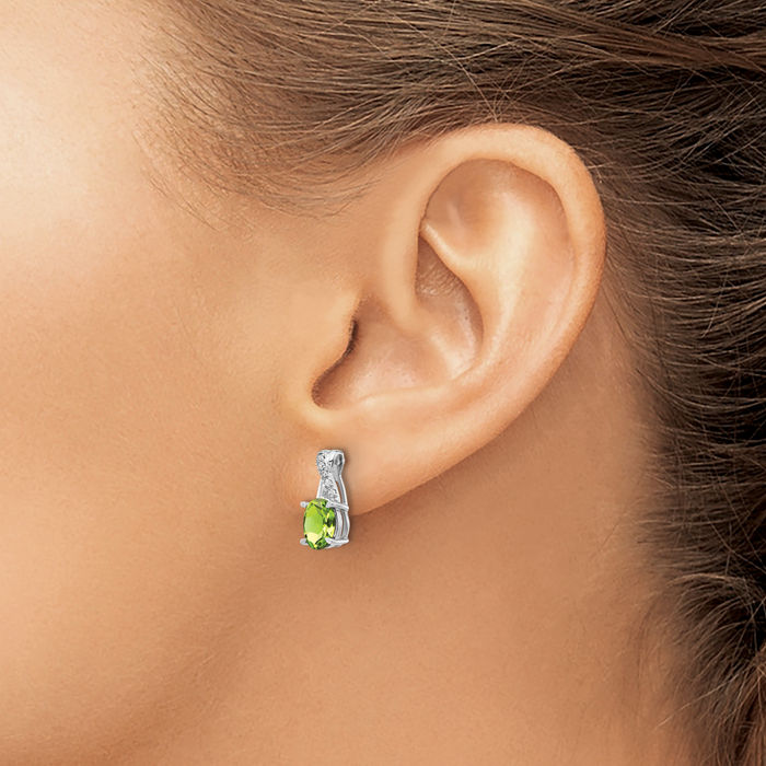 14K Solid White Gold Green Peridot Diamond Drop Dangle Earrings Gemstone Post Push Back