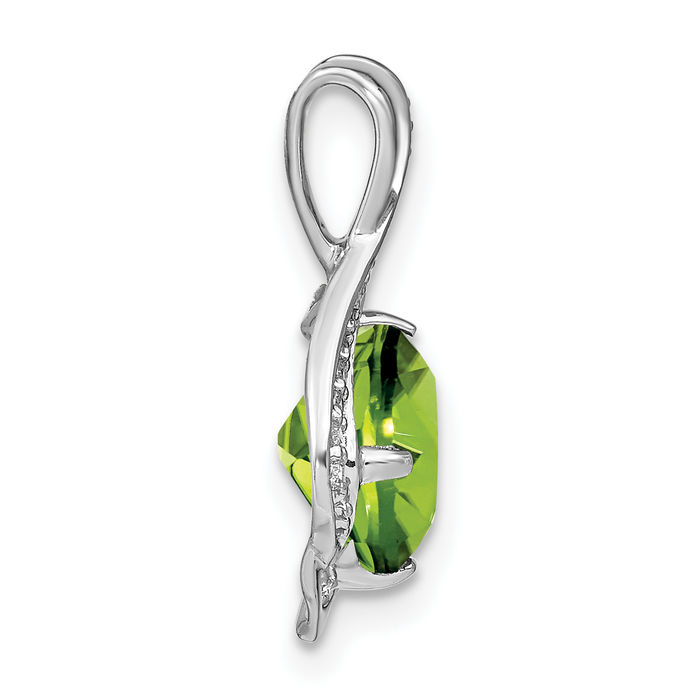 14K Solid White Gold Green Peridot Diamond Necklace Charm Gemstone Pendant