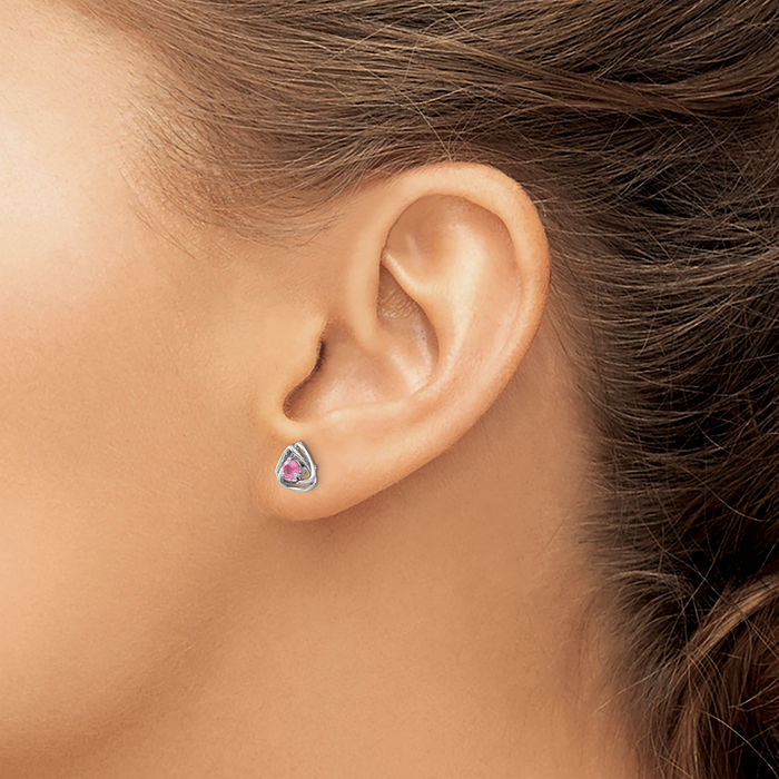 14K Solid White Gold Pink Tourmaline Stud Earrings October Birthstone Jewelry