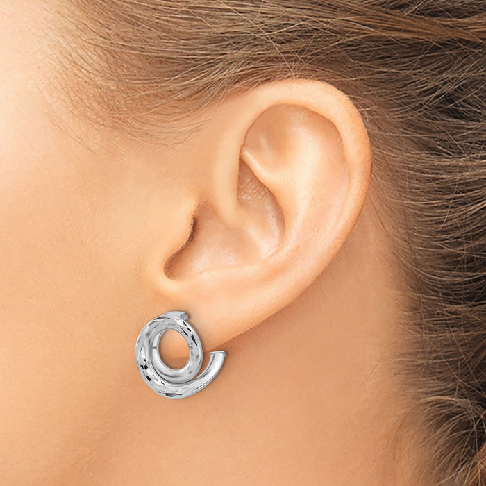 14K Solid White Gold Circle Round Stud Earrings