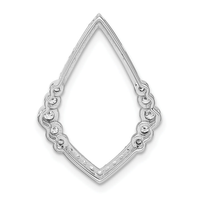 14K Solid White Gold Diamond Set Teardrop Floating Chain Slide Pendant Necklace Pear Charm