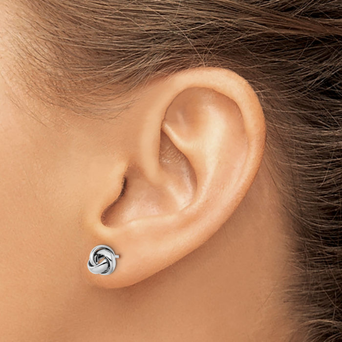 14K Solid White Gold Twisted Love Knot Symbol Stud Earrings