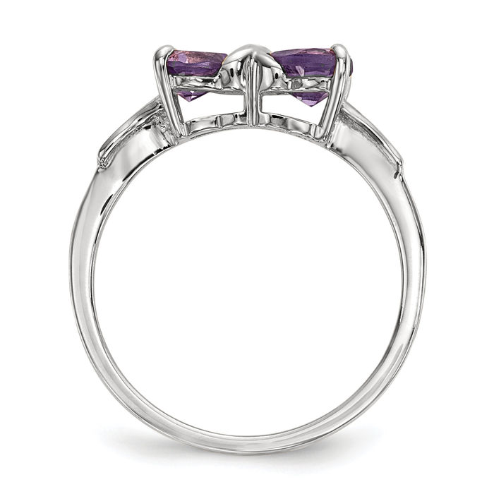 14K Solid White Gold Amethyst Bow Heart Ring - Picture 10 of 52