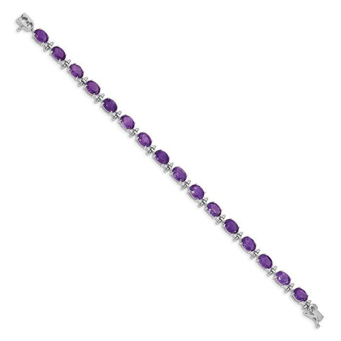 14K Solid White Gold Purple Amethyst Chain Gemstone Tennis Bracelet