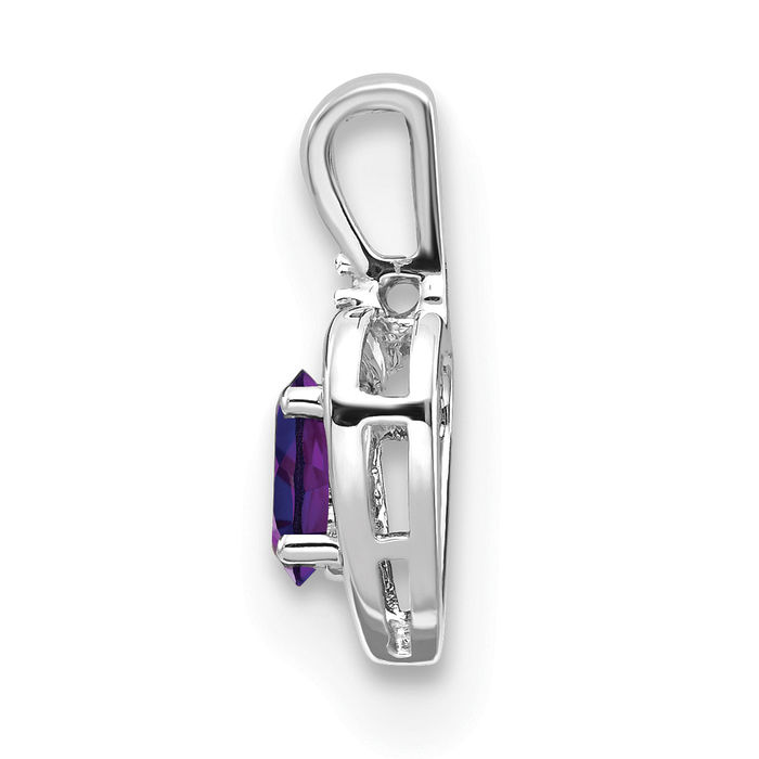 Solid 14K White Gold 2024 Heart Amethyst & Diamond Pendant