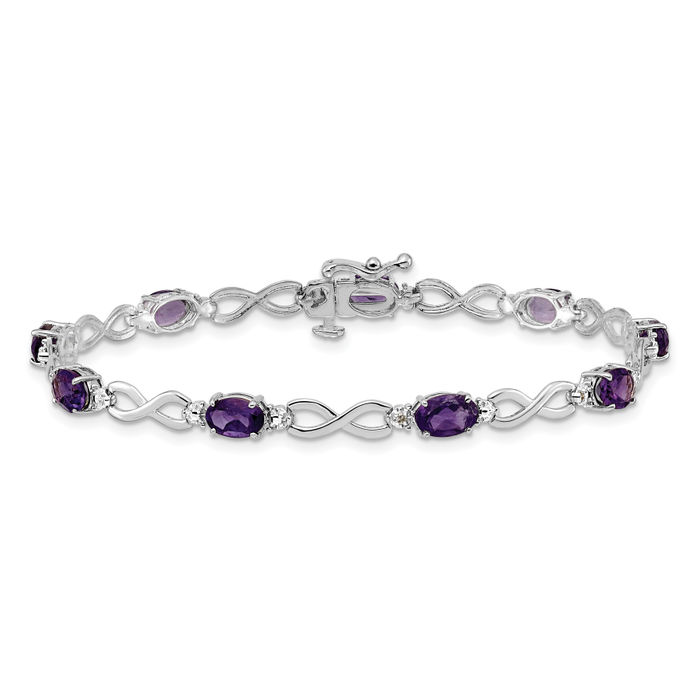 14K Solid White Gold Amethyst Diamond Infinity Love Knot Chain Bracelet - Picture 9 of 12