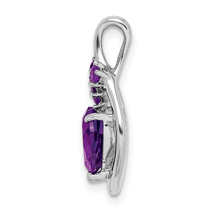 14K Solid White Gold Purple Amethyst Heart Necklace Charm Gemstone Pendant