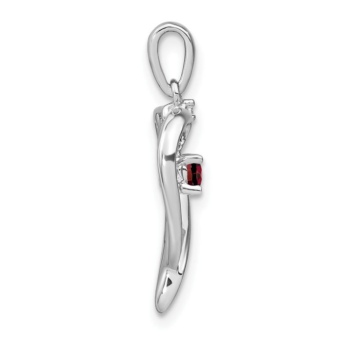 14K Solid White Gold Red Garnet Diamond Heart Necklace Charm Gemstone Pendant