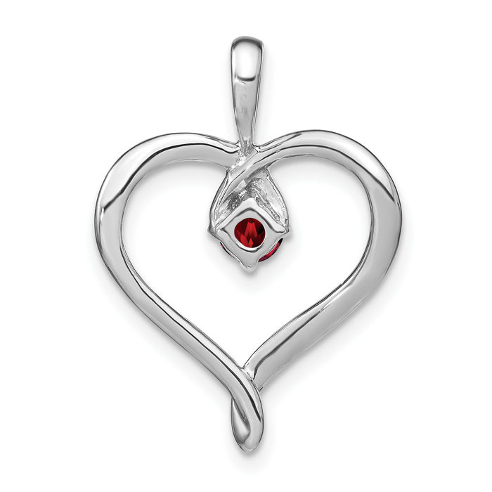 14K Solid White Gold Red Garnet Heart Necklace Charm Gemstone Pendant