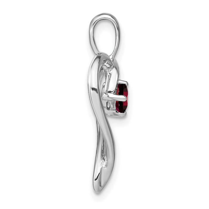 14K Solid White Gold Red Garnet Heart Necklace Charm Gemstone Pendant