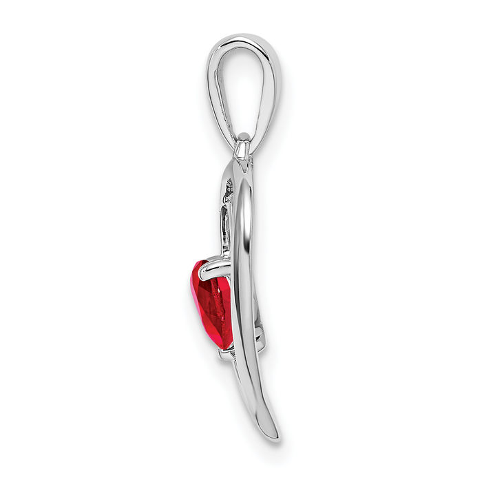 14K Solid White Gold Red Ruby Diamond Heart Necklace Charm Gemstone Pendant