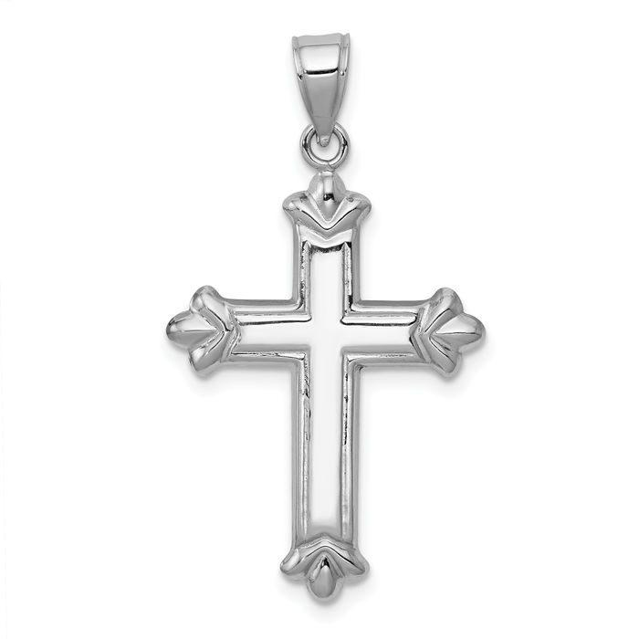 14K Solid White Gold Reversible Holy Cross Necklace Religious Chain Pendant Jesus Christ Charm