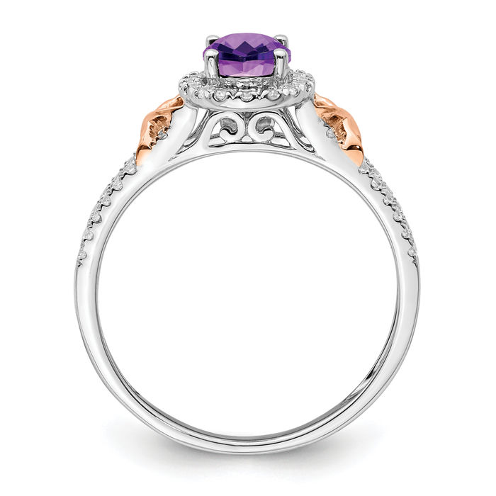 14K Solid White Gold Rose Pink Amethyst Diamond Halo Ring - Picture 10 of 52