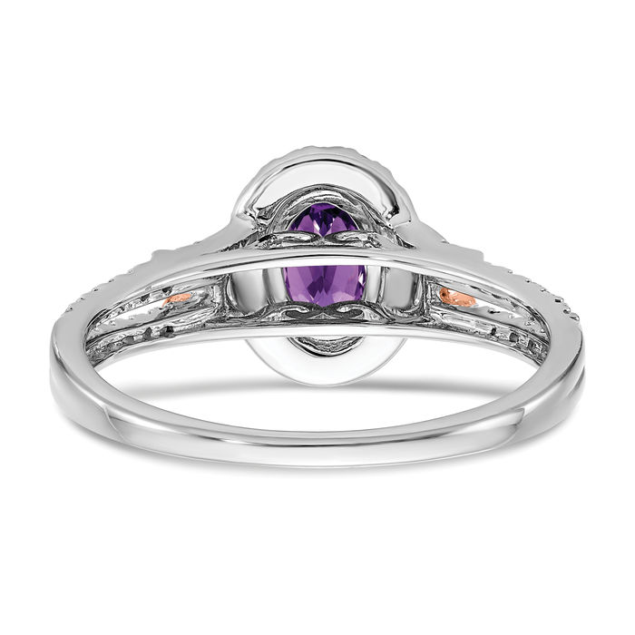 14K Solid White Gold Rose Pink Amethyst Diamond Halo Ring - Picture 11 of 52
