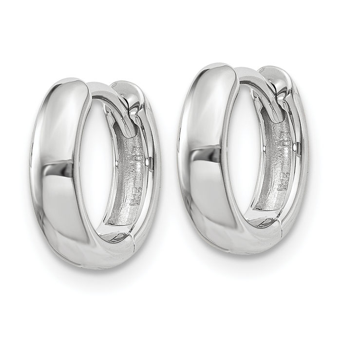 14K Solid White Gold Round Huggie Mini Hoop Earrings