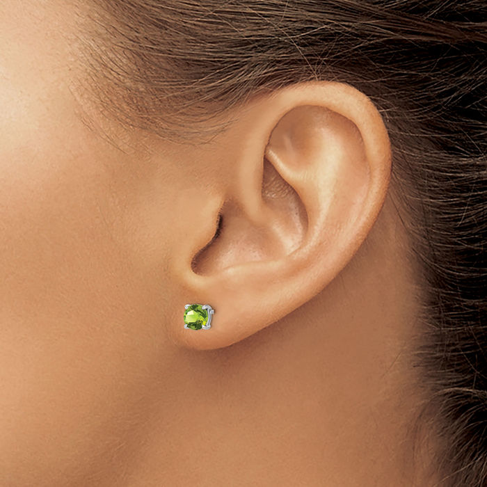 14K Solid White Gold Round Green Peridot Studs Gemstone Earrings August Birthstone Jewelry