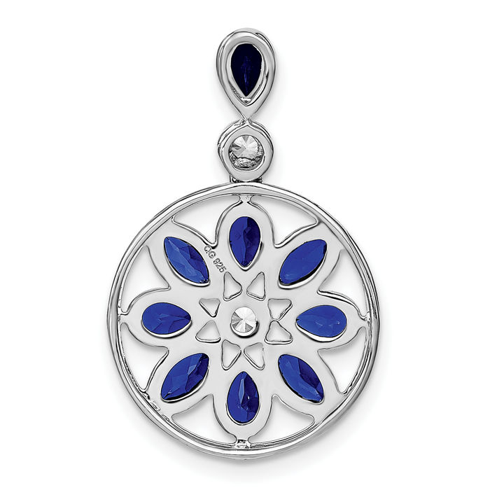 14K Solid White Gold Blue Sapphire Diamond Necklace Charm Gemstone Pendant