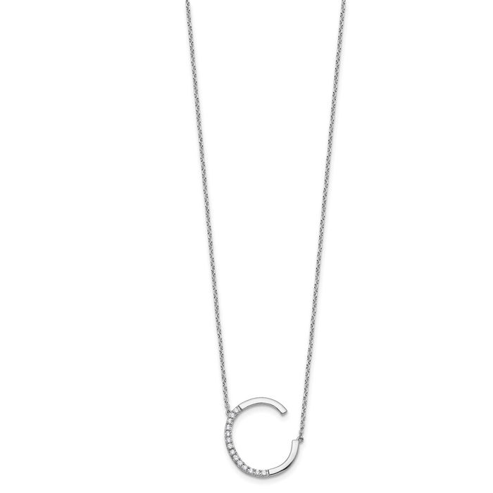 14K Solid White Gold Sideways Diamond Dainty Letter C Initial Name Monogram Chain Necklace