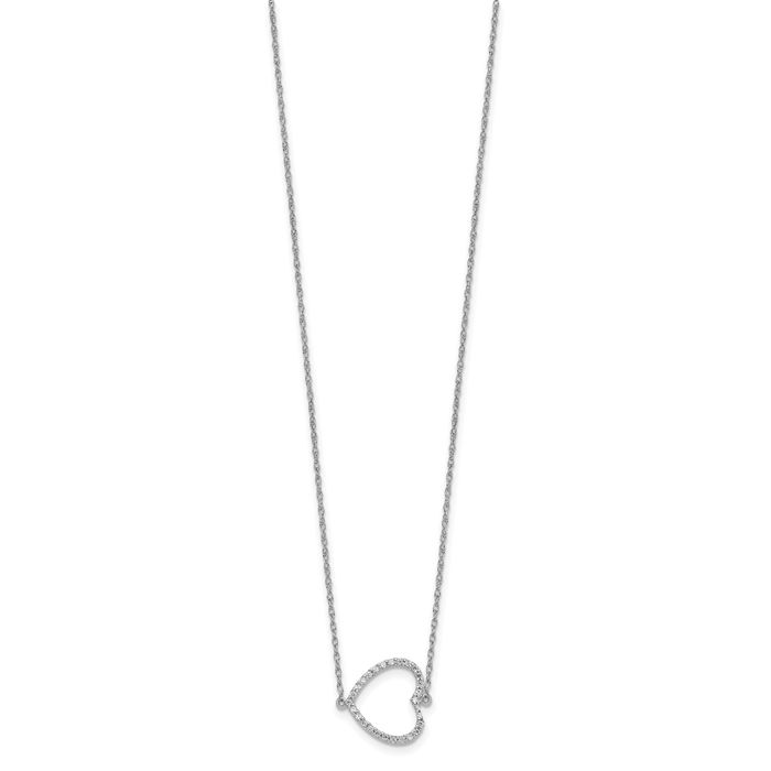 14K Solid White Gold Sideways Diamond Heart Necklace Love Pendant Friendship Charm Chain