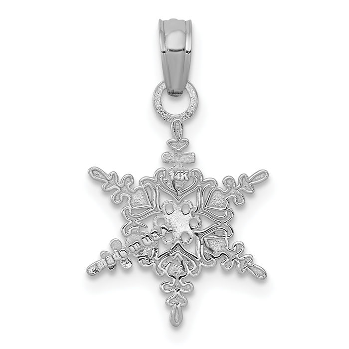 14K Solid White Gold Snowflake Necklace Chain Pendant Charm