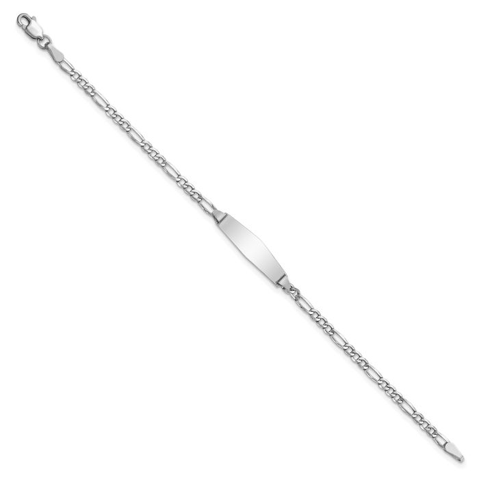 14K Solid White Gold Soft Figaro Link ID Bracelet - Picture 8 of 18