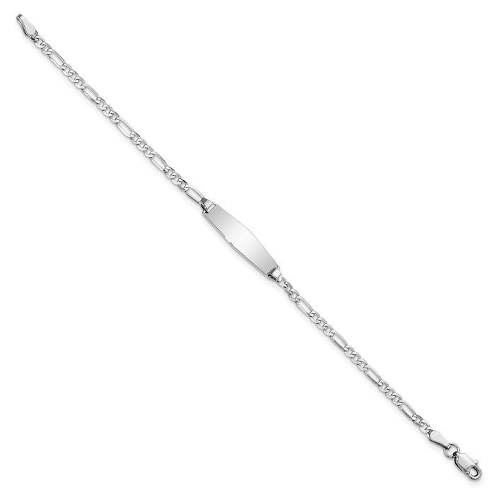 14K Solid White Gold Soft Figaro Link Name Bar Identification ID Bracelet