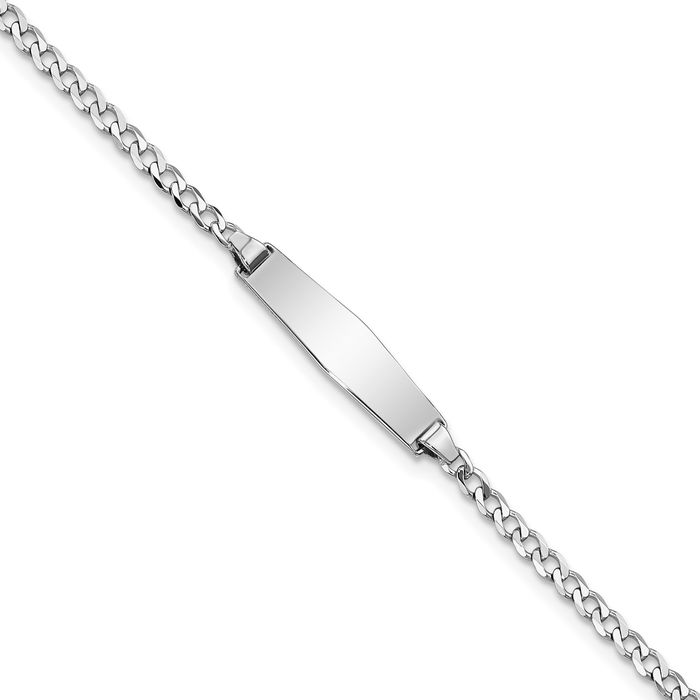 14K Solid White Gold Soft Curb Link Name Bar Identification ID Bracelet